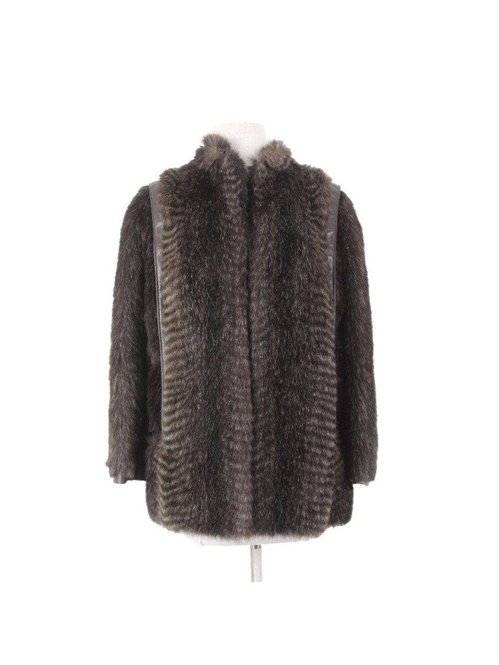 Lilli Ann For I Magnin Coat Sz S Dark Brown Lined Faux Fur Leather Trim AS IS